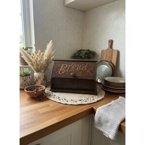 Vintage Handcrafted Wooden Bread Box Rustic Farmhouse Kitchen Counter Storage